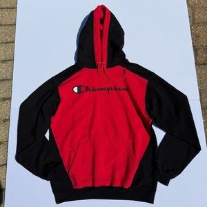 Champion Red and Black Color-Block Hoodie